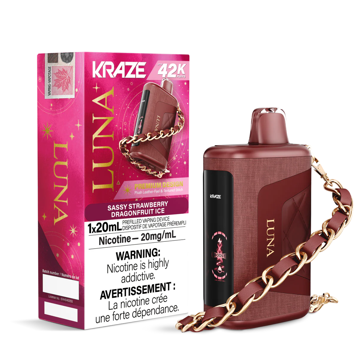 Kraze Luna 42K Sassy Strawberry Dragonfruit Ice – 42,000 Puffs | 20mL