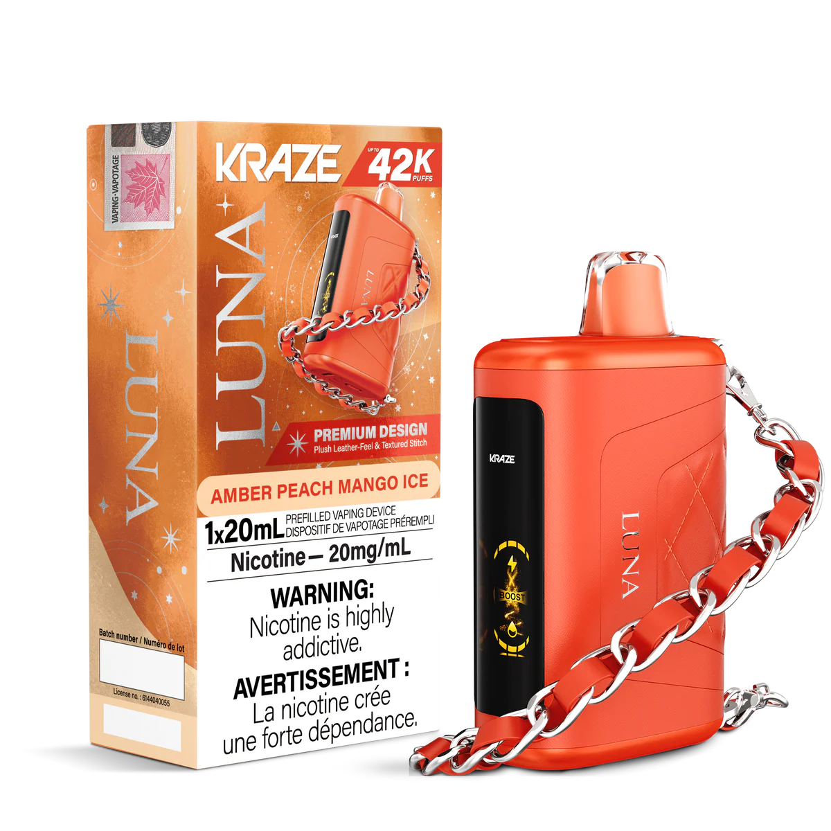 Kraze Luna 42K Amber Peach Mango Ice – 42,000 Puffs | 20mL