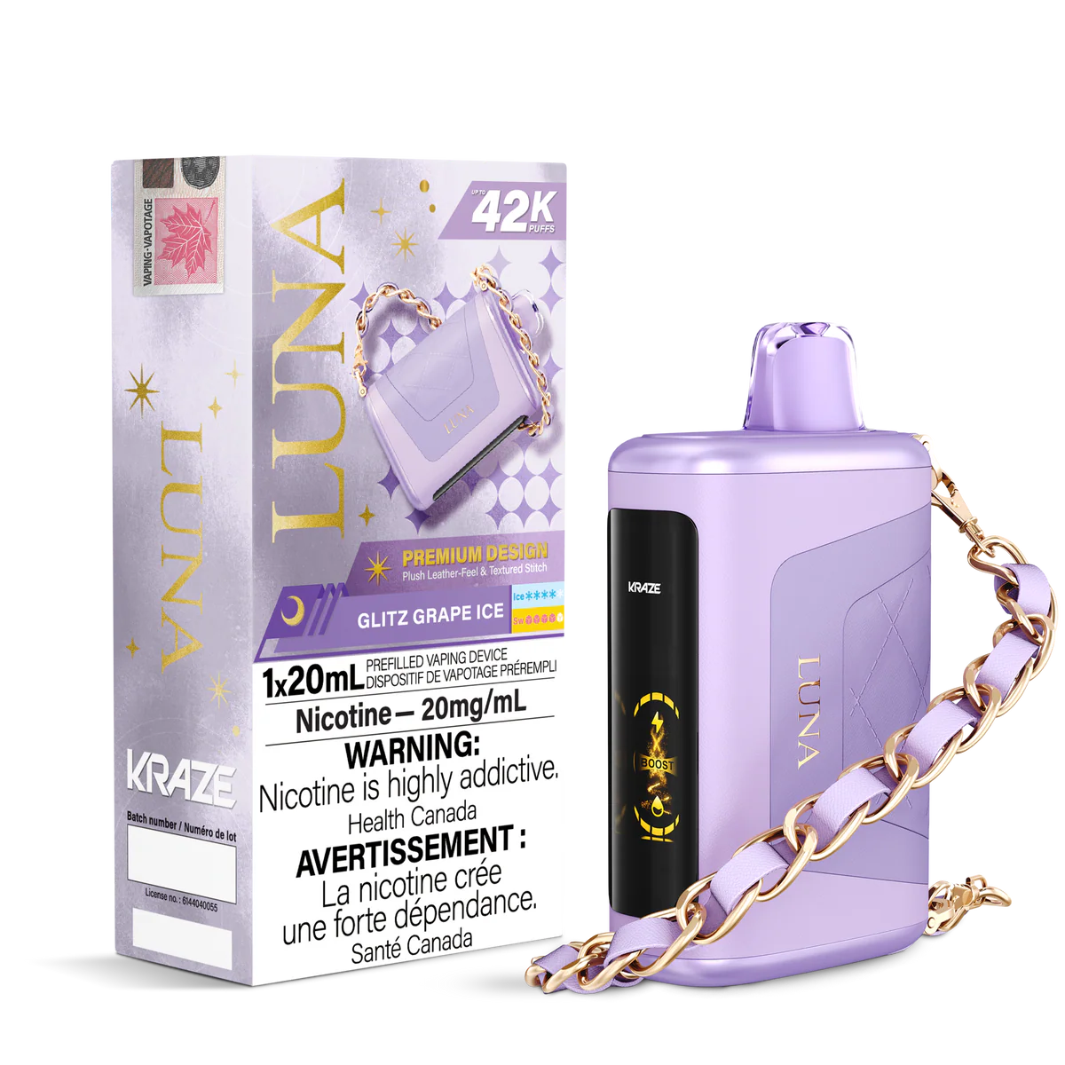 Kraze Luna 42K Glitz Grape Ice – 42,000 Puffs | 20mL
